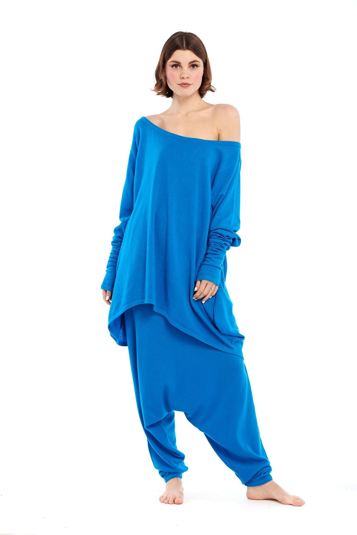 Luxury Cashmere Harem Lounge Pants Turquoise - MUDRA