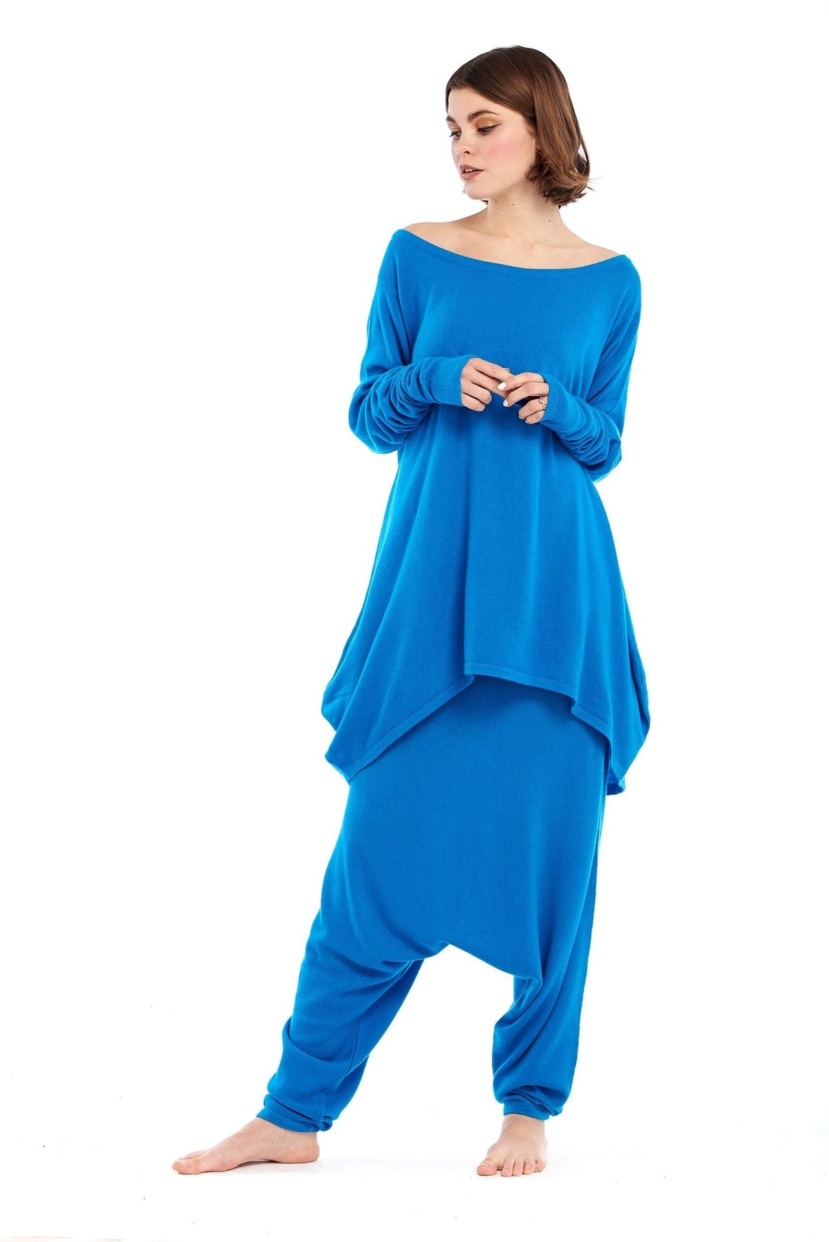 Luxury Cashmere Harem Lounge Pants Turquoise - MUDRA