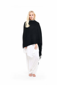 Thick Luxury Cashmere Herringbone Shawl - Black - MUDRA