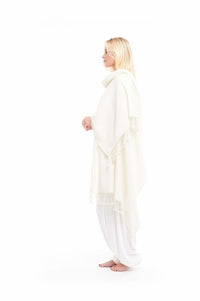 Thick Luxury Cashmere Herringbone Shawl - Shawl White - MUDRA