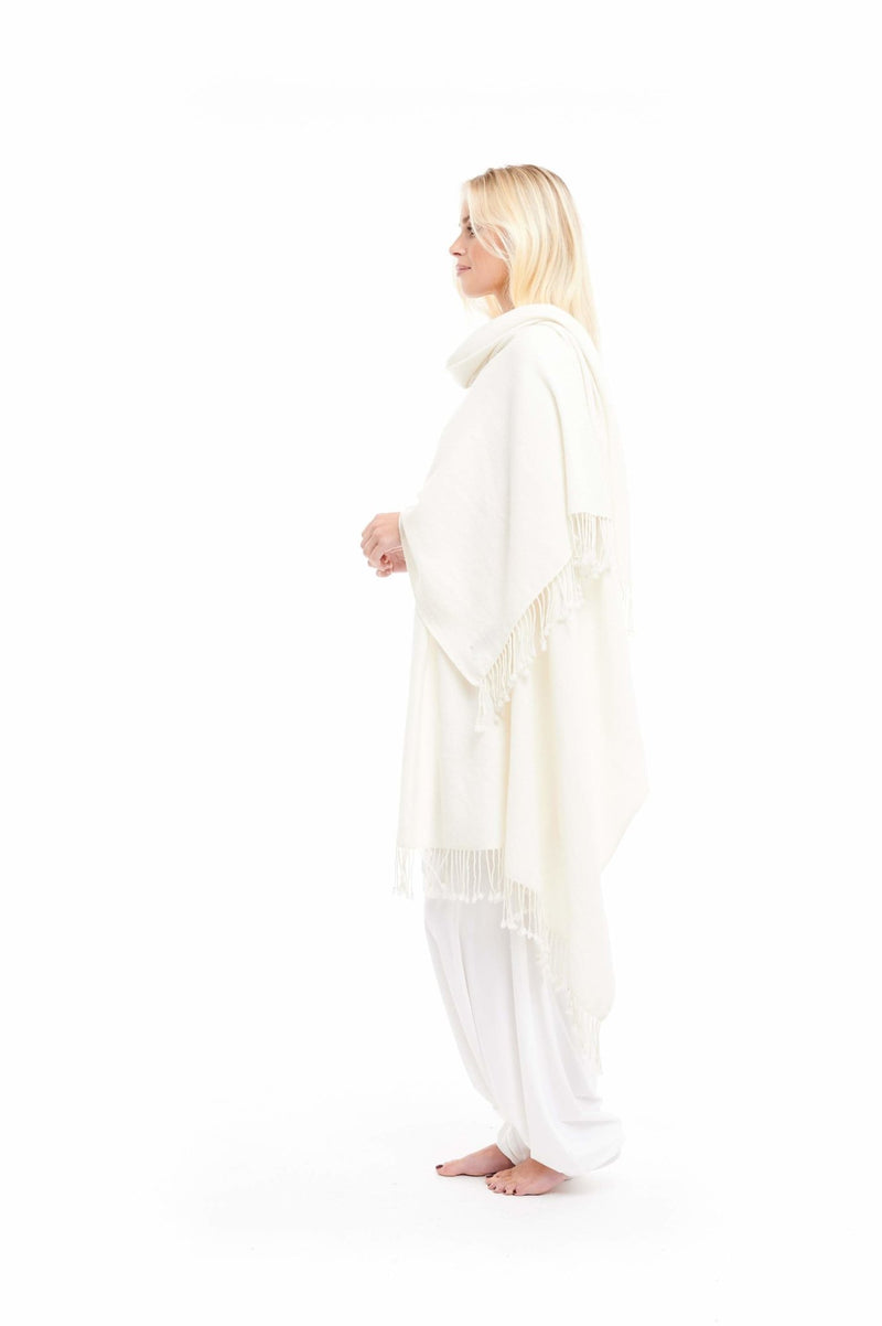 Thick Luxury Cashmere Herringbone Shawl - Shawl White - MUDRA