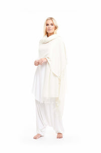 Thick Luxury Cashmere Herringbone Shawl - Shawl White - MUDRA