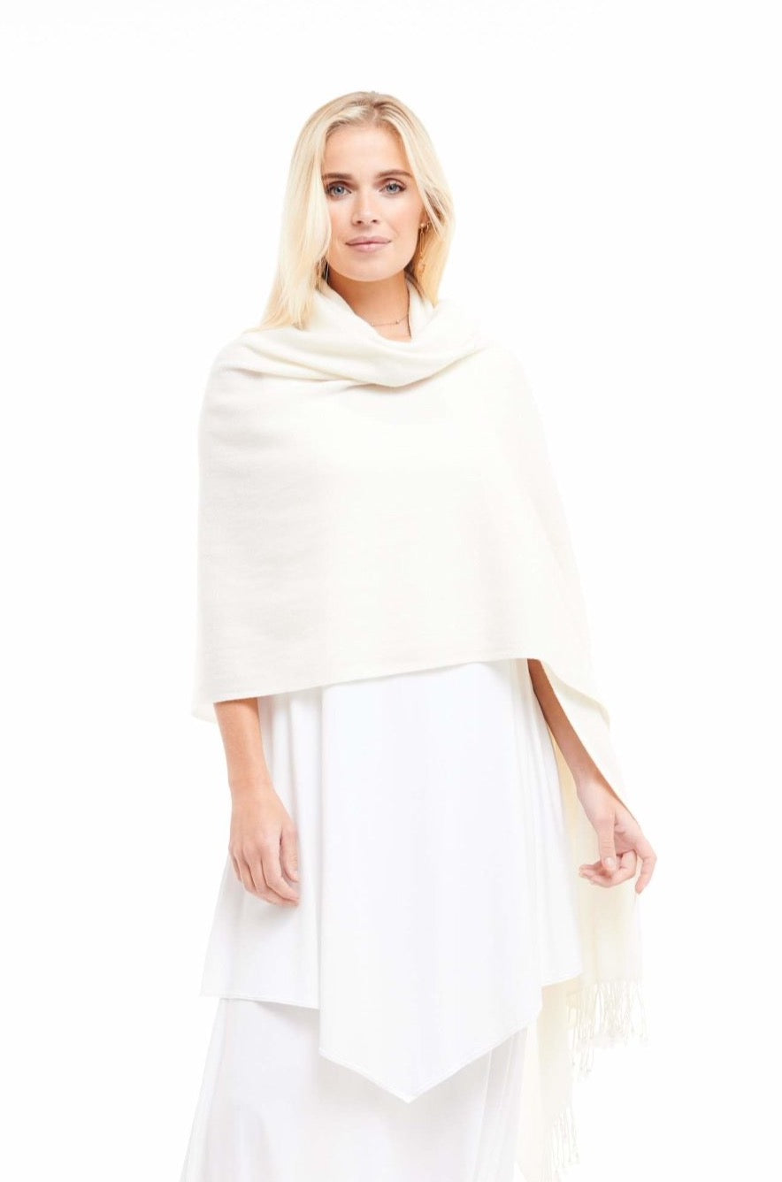 Thick Luxury Cashmere Herringbone Shawl - Shawl White - MUDRA