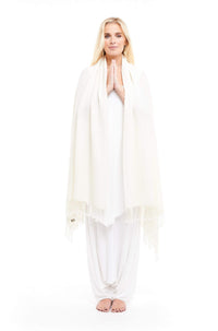 Thick Luxury Cashmere Herringbone Shawl - Shawl White - MUDRA