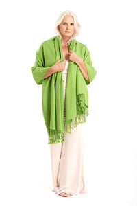 Thick Luxury Cashmere Herringbone Shawl - Lime - MUDRA