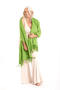 Thick Luxury Cashmere Herringbone Shawl - Lime - MUDRA