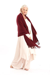 Thick Luxury Cashmere Herringbone Shawl - Burgundy - MUDRA