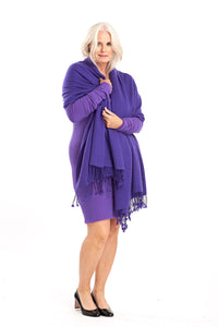 Thick Luxury Cashmere Herringbone Shawl - Purple - MUDRA