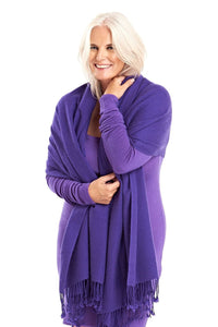 Thick Luxury Cashmere Herringbone Shawl - Purple - MUDRA